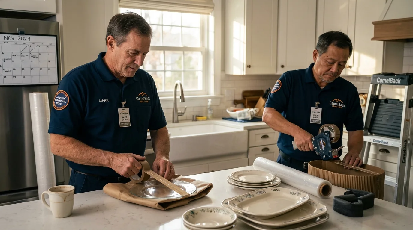 Professional crew packing kitchen dishware in Osgood, IN